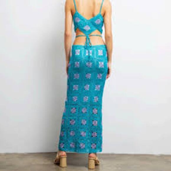 NWT! LisaMaree The 'Right Here Now' 2 Piece Crochet Set In Turquoise Size S - Picture 4 of 15